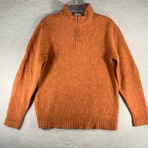 L.L. Bean Men's Orange Sweater 100% Shetland Wool Long Sleeve 1/4 Zip Size Med